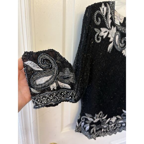 Vintage Kazar Women’s Large Beaded, Sequined, Embroidered Long Sleeve Top, Zip - Picture 16 of 16